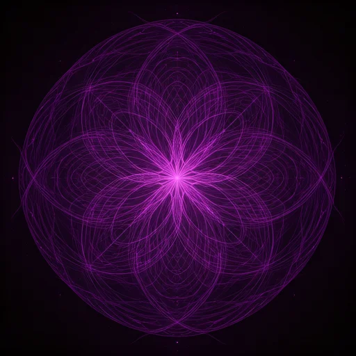 Abstracte visualisatie van een gefocuste geest met geometrische patronen en paarse energiesignalen