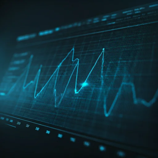 Datavisualisatiegrafiek op een scherm met gloeiende cyaanpunten voor prestatieanalyse
