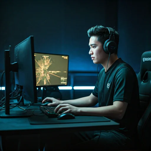 Intense esportsspeler geconcentreerd op meerdere monitoren in hightech trainingsruimte
